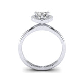 Gabriano Milagros 3 tırnaklı tektaş yüzük; GIA-HRD sertifikalı kalp pırlanta ve beyaz altın montürün yandan görünüşü